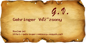 Gehringer Vázsony névjegykártya